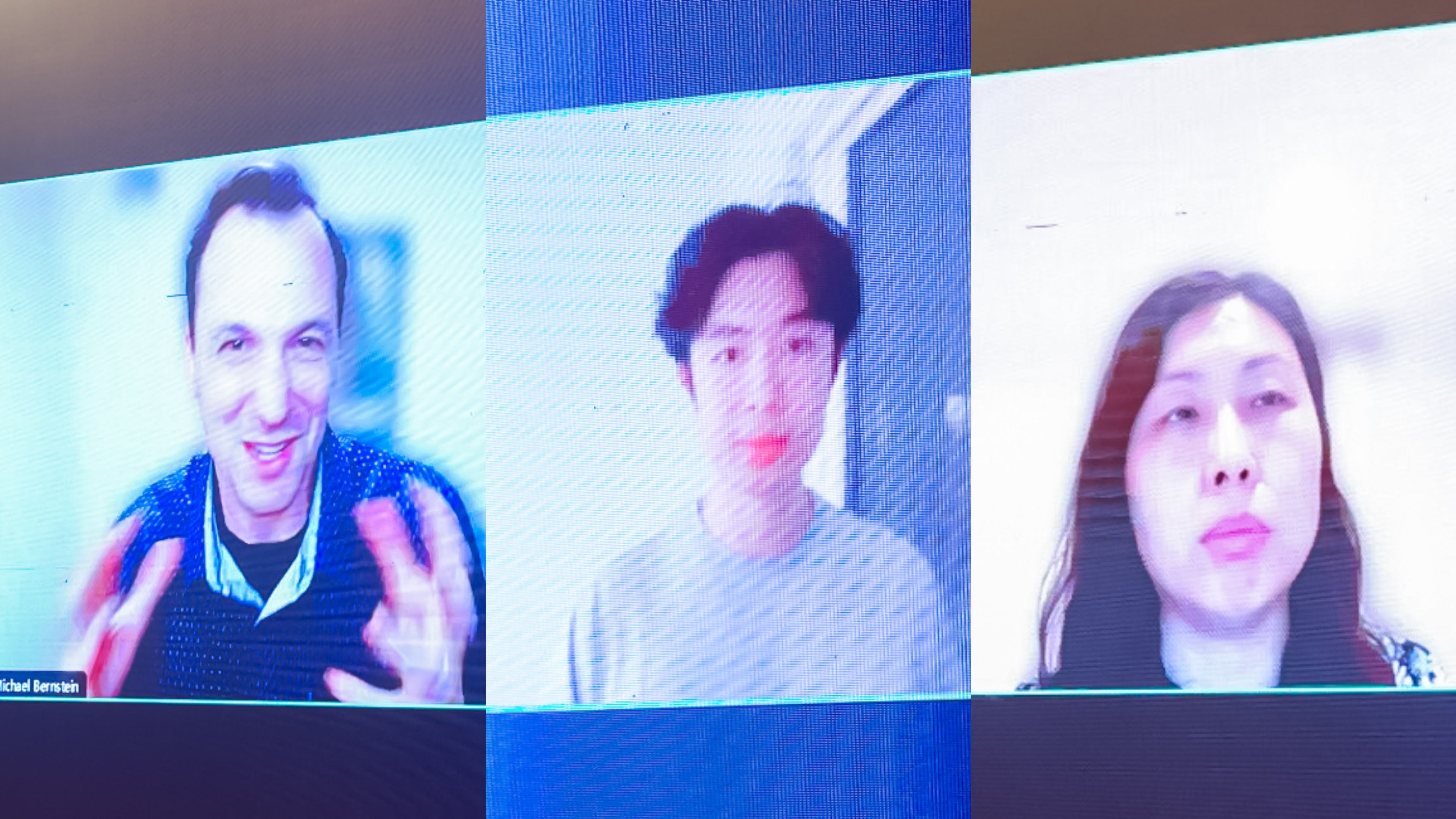 20230910-华体会娱乐平台计算机系与人工智能研究院基础模型研究中心联合举办首届基础大模型研讨会-嘉艺-Michael Bernstein(左)、Jason Wei(中)、Yan Liu(右)在线上作报告.jpg